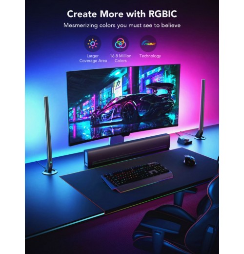 RGBIC Wi-Fi Gaming Light Bars with Smart Controller for an Enhanced Gaming Setup